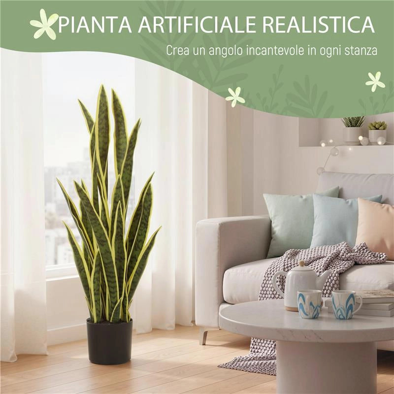 SANSEVERIA ARTIFICIALE IN VASO DA ESTERNO E INTERNO CON 21 FOGLIE MODELLABILI, Ï20X90 CM