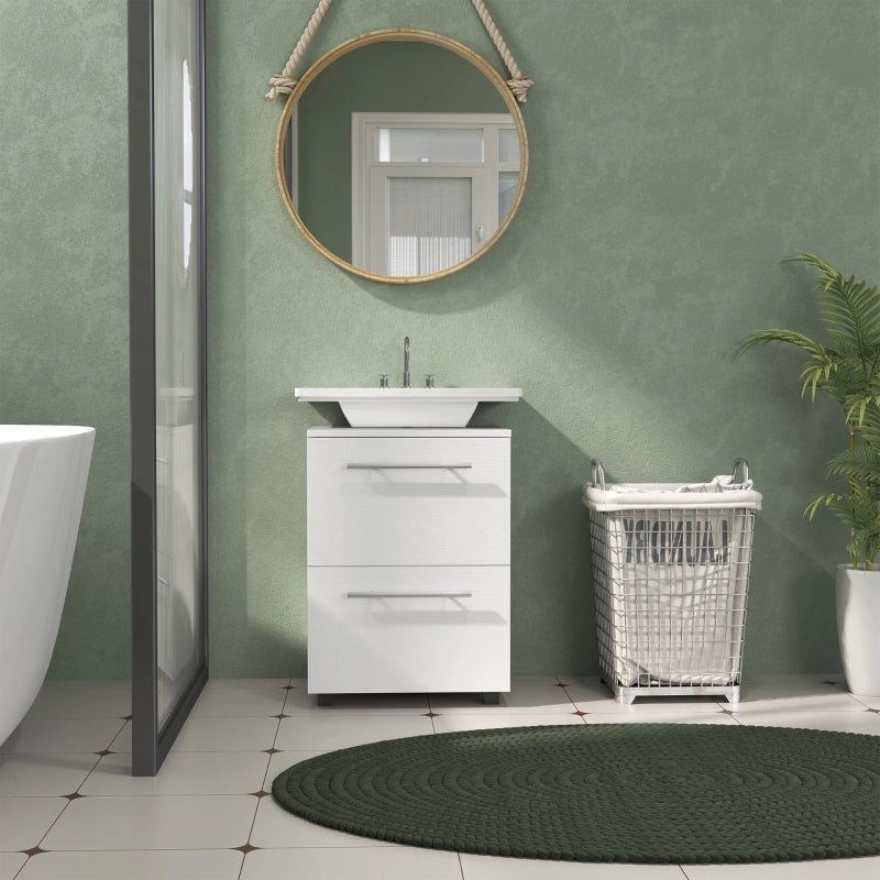 Mobiletto da bagno, mobiletto con cassetto, compatto, in truciolato, bianco