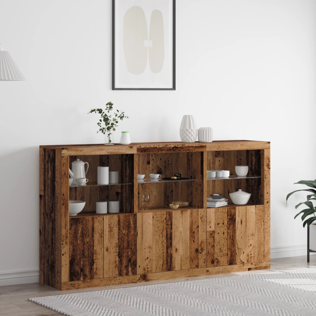 Credenza con Luci LED Legno Vissuto 181.5x37x100 cm Legno Tecnico