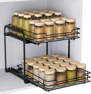Organizzatore estensibile per armadi - 2 livelli di sostegno per spezie - regolabile in altezza - griglia per spezie in metallo robusto - L262 x B228 - piano di appoggio per cucina