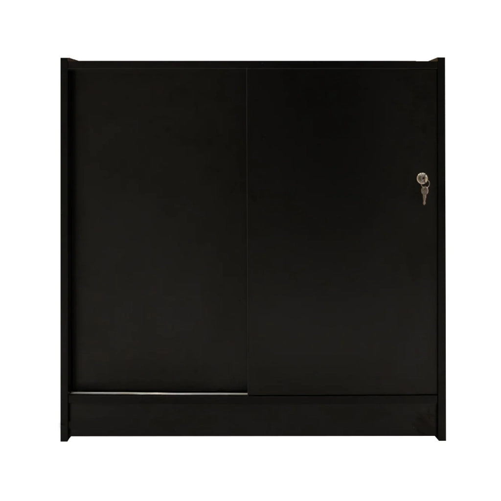 Bancone LED Nero C900 con Vetrina, 2 Ripiani a Vista, Serratura Inclusa