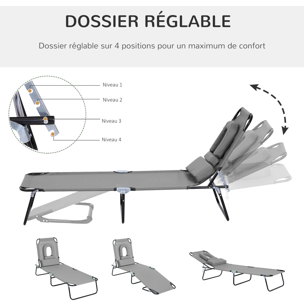 Chaise Longue Pieghevole con 3 Cuscini ¨C zephmum ¨C Grigio 4 Posizioni
