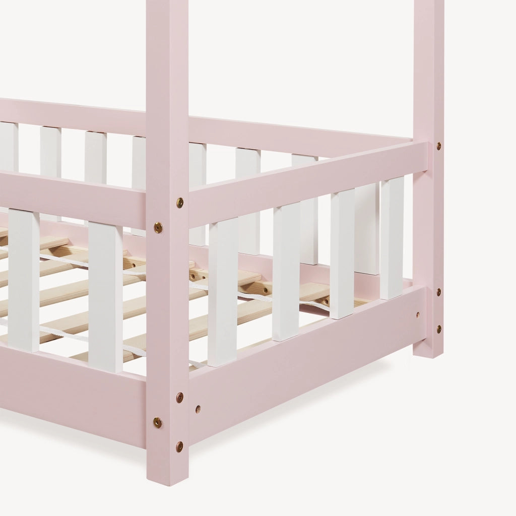 Letto per Cameretta Treviolo a Forma di Casetta in Stile Montessori 70x140 cm Rosa/Bianco [en.casa]
