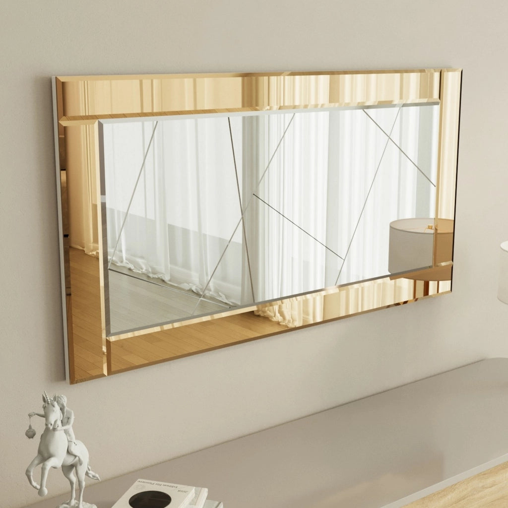Ovaro, Specchio Dettagli Geometrici, 120x60h cm Marrone Bronzo