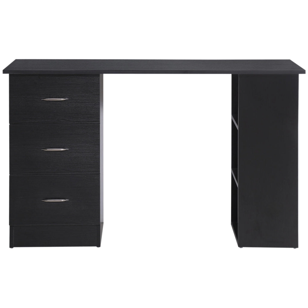 Scrivania PC da Ufficio 3 Ripiani 3 Cassetti 120x49x72 cm in Legno MDF Nera