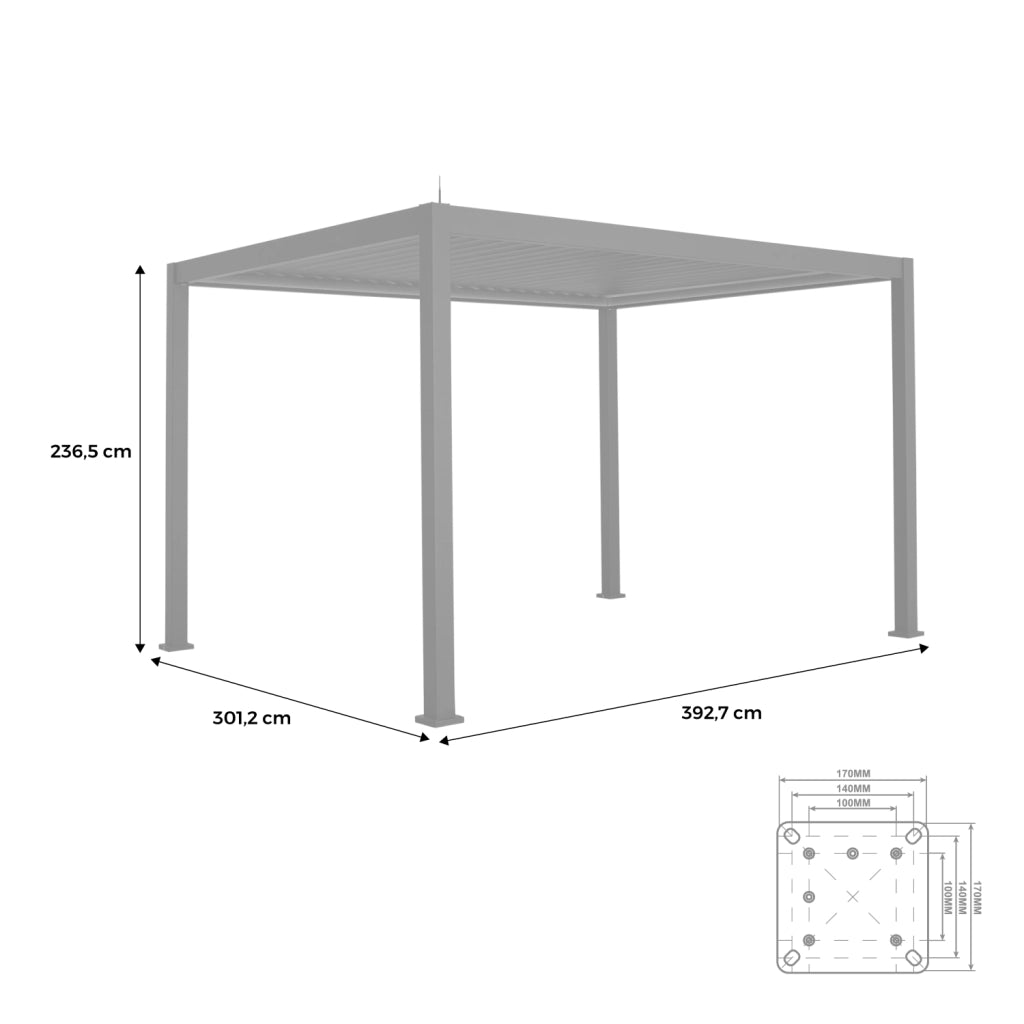Pergola elettrica 3x4m in alluminio con illuminazione a led, bianco