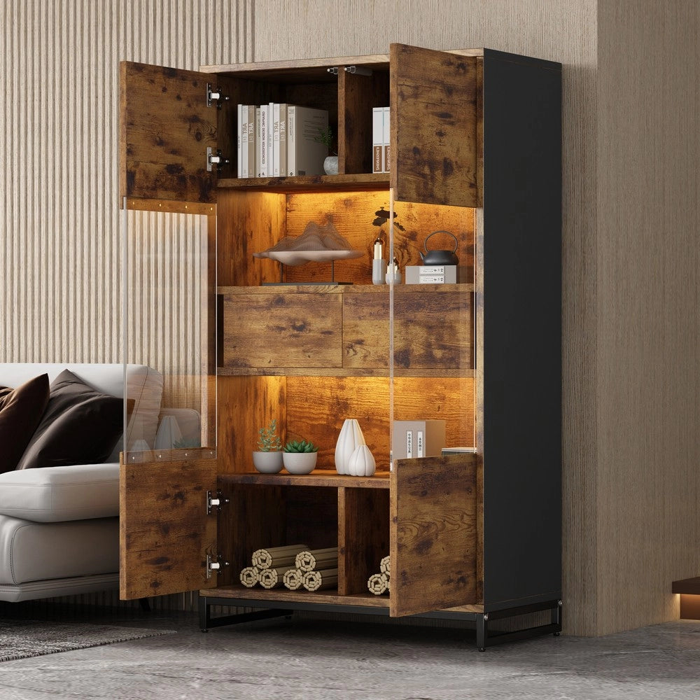 Vetrina con LED e Cassetti ¨C MINIMAL ¨C Nero/Legno, 80x40x138