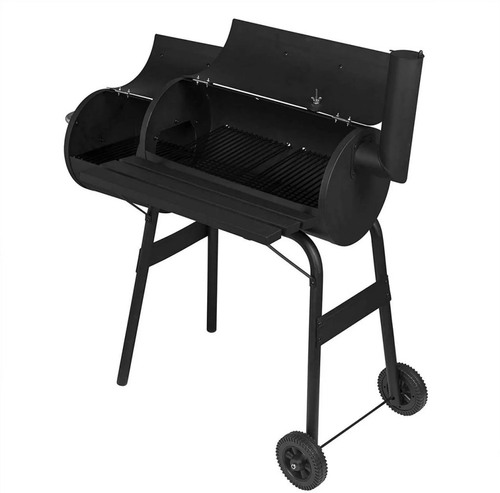 Carrello portacarbone barbecue 2 scomparti con ruote di trasporto nero 19_0000937