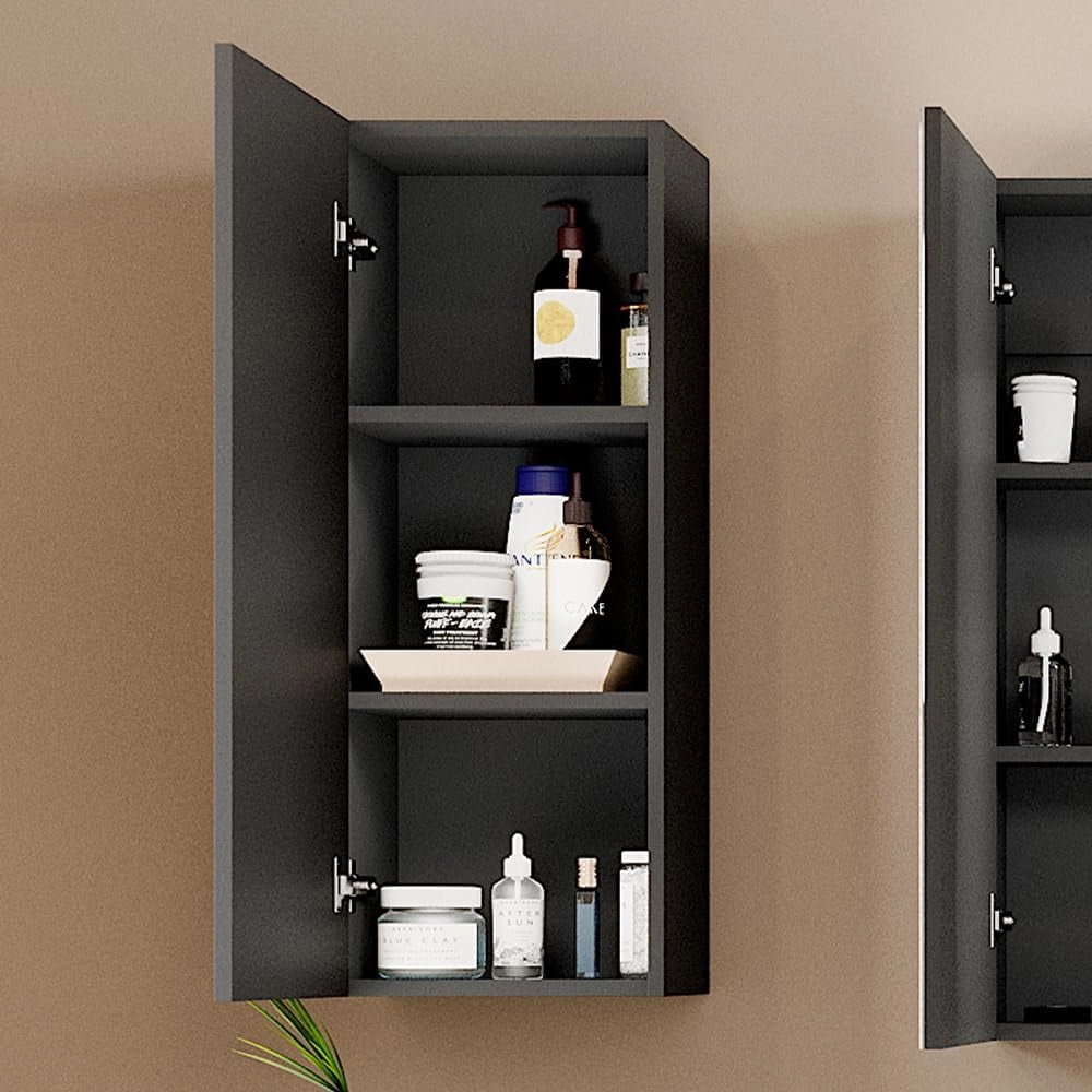 Mobile bagno Gloria, Antracite, 33 x 84 cm con 2 ripiani, con apertura per sifone e compatibile con la serie Gloria