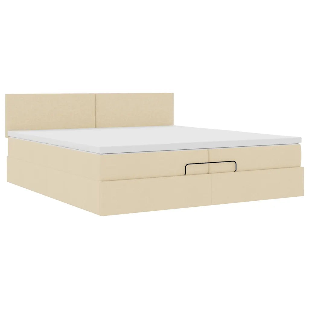 Struttura Letto Pouf con Materasso Crema 200x200cm in Tessuto