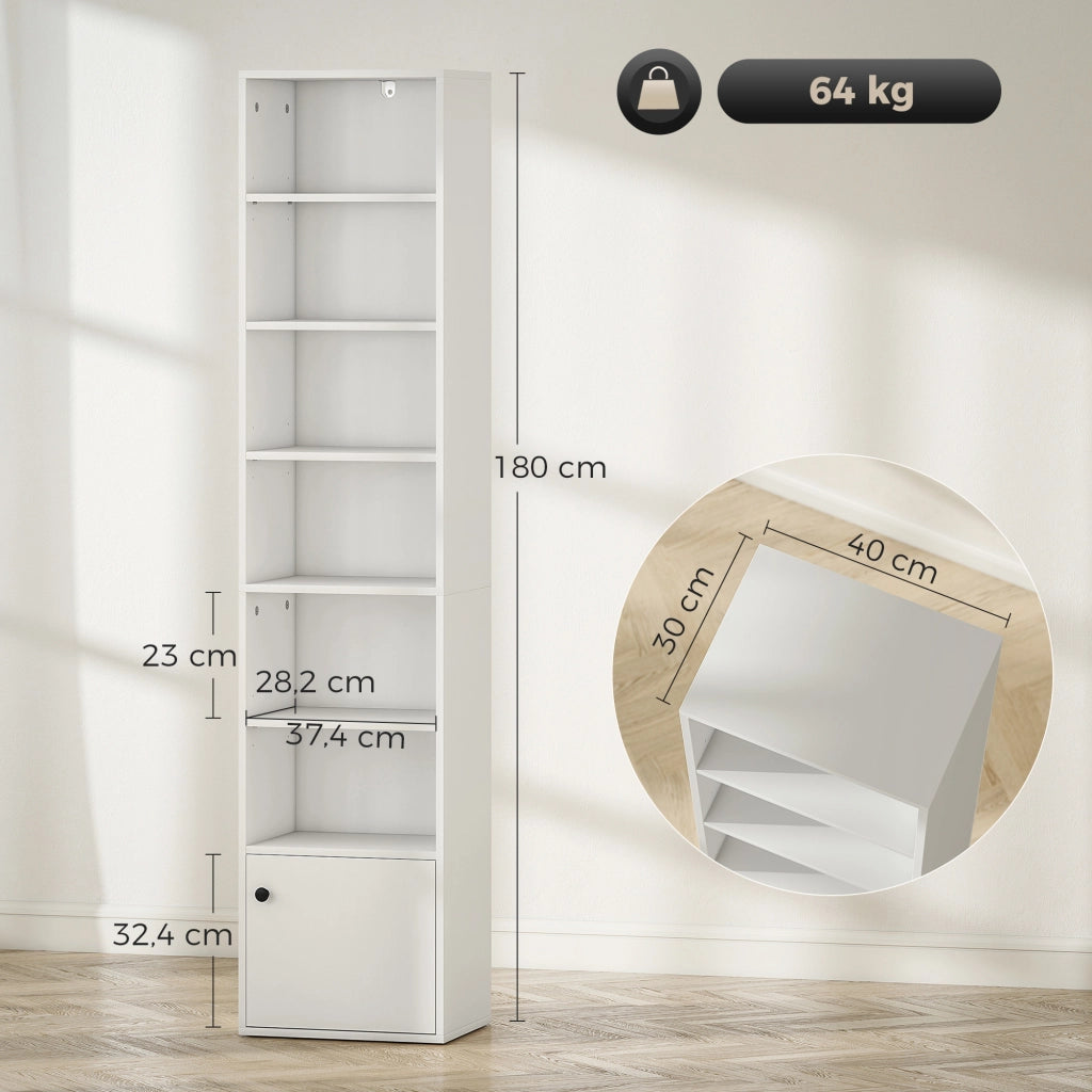 Libreria 7 Livelli Moderna con Ripiani Aperti e Ante ¨C Minimal ¨C 40x30x180 cm Bianco