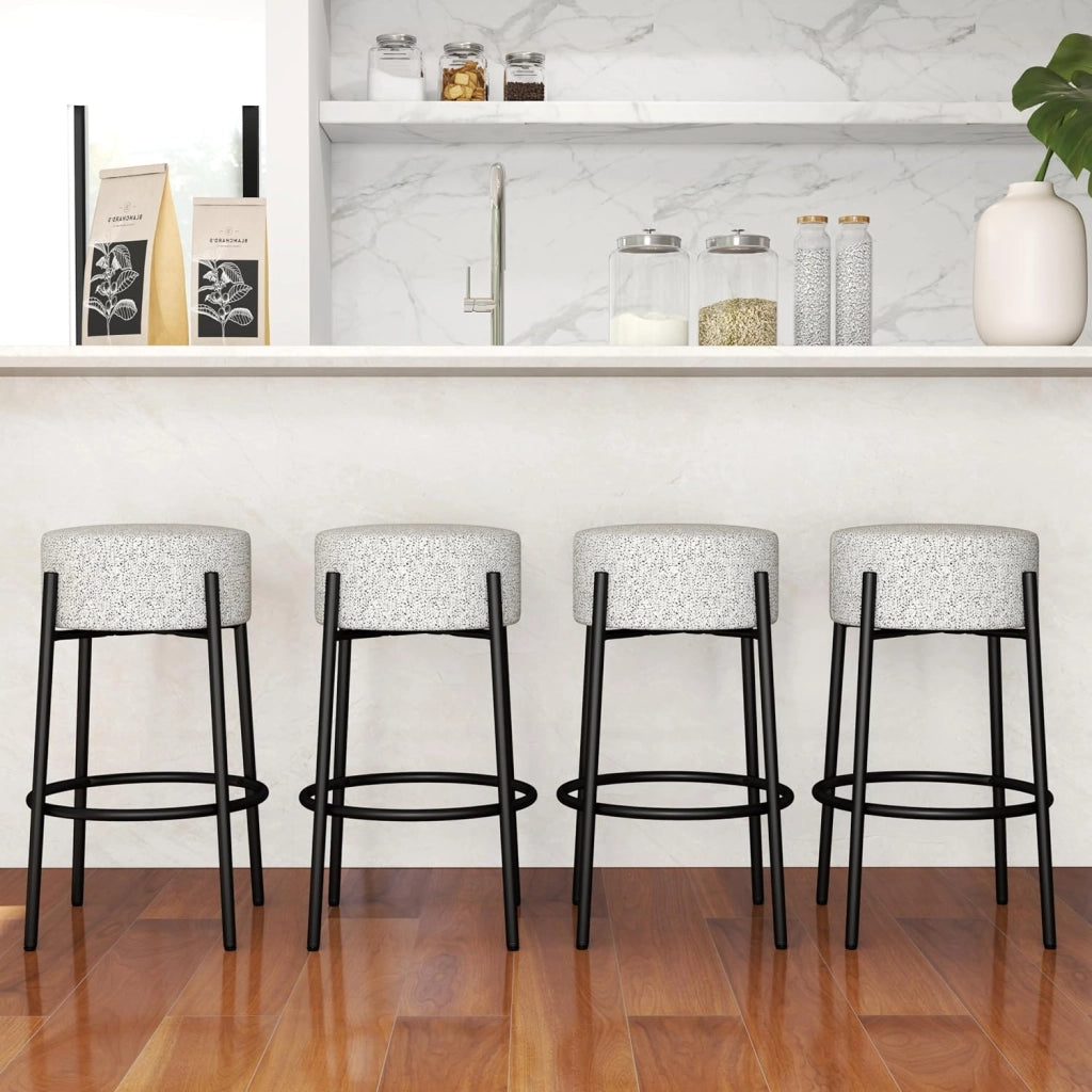 COSTWA Sgabello da Bar 48 x 48 x 68 cm, Sedia da Pranzo con Seduta Imbottita e Base in Metallo, Sgabello Imbottito inTessuto di Lino per Isola della Cucina e Sala da Pranzo, Grigio
