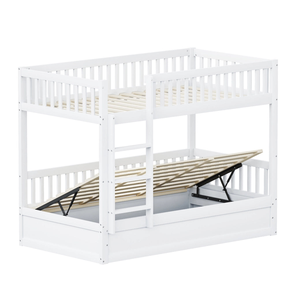 Letto a castello per bambini 90x200 cm con contenitore idraulico; bianco
