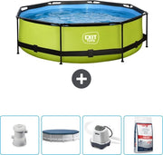 Piscina Rond con Cornice Lime - 300 x 76 cm - Inclusa Pompa Copertura - Sistema Acqua Salata - Sale per Piscine - Ora a Prezzo Speciale