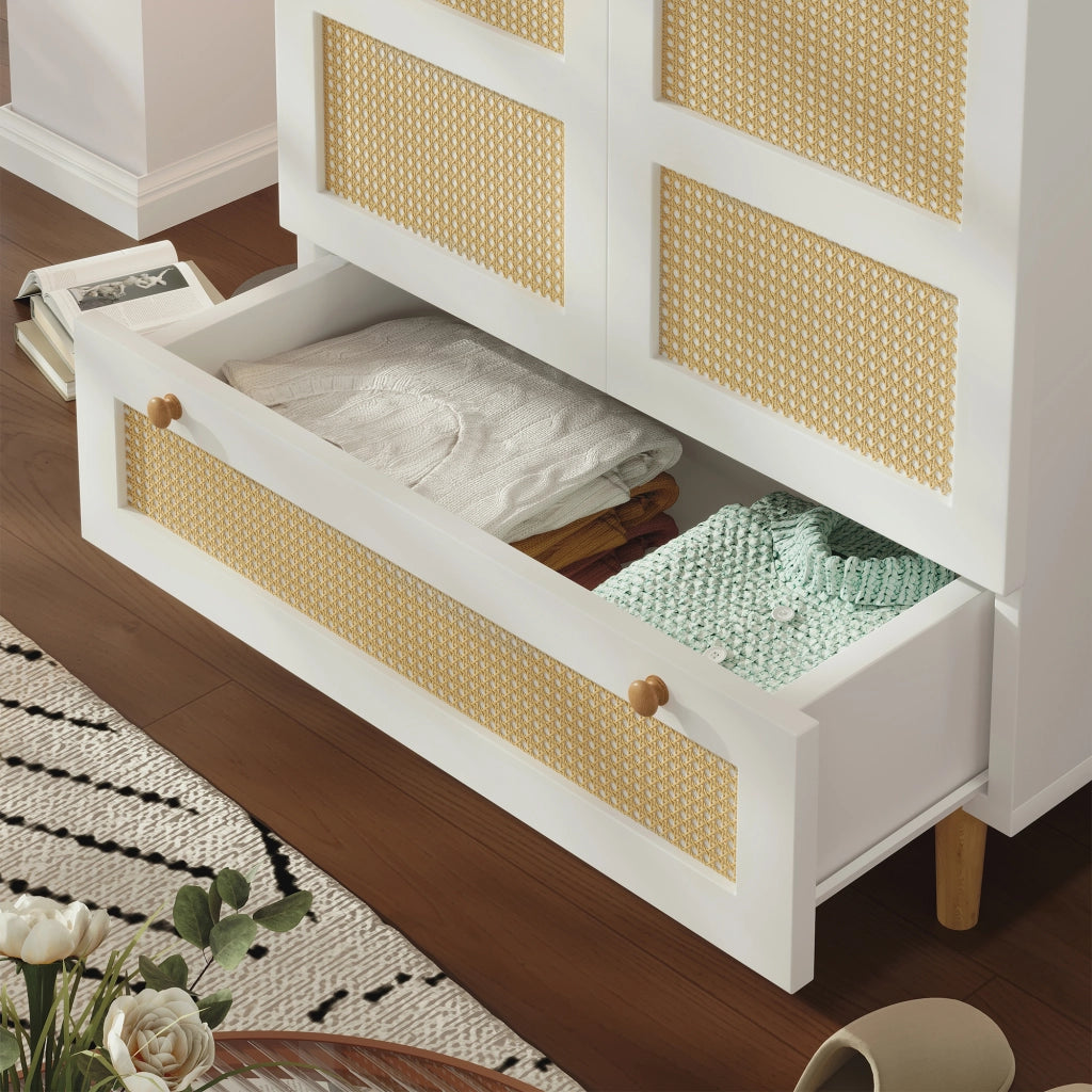 Armadio con 2 ante e cassetto; barra appendiabiti - per camera da letto - bianco