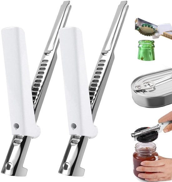 Opener a mano per lattine - Durevole e facile da utilizzare - 1 pezzo - Nero/Rosso/Bianco - Acciaio di alta qualità