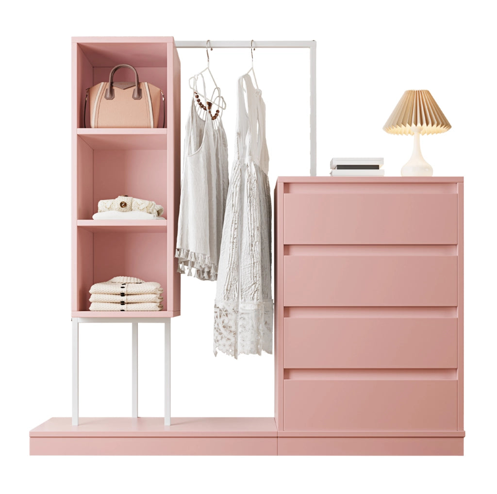 Mobile guardaroba con 4 cassetti e appendiabiti; 100 x 40 x 135 cm; rosa