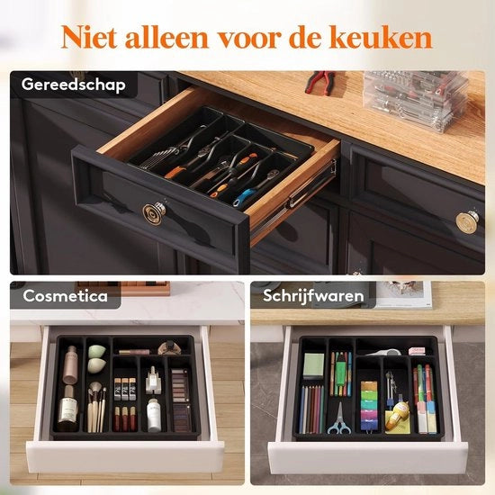 Organizzatore per utensili - Distribuzione contenitori cucina - Organizzatore utensili compatto - Lavello in plastica - Posizionamento cucchiai e forchette - 6 contenitori - Nero