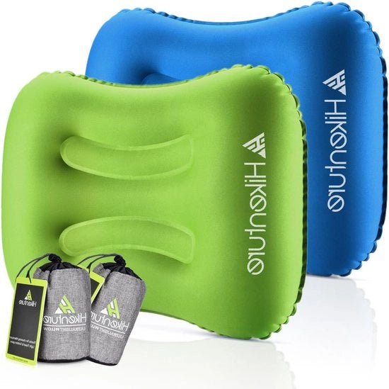 Cuscino gonfiabile - cuscino ergonomico per camping e viaggi in blu, verde e arancione