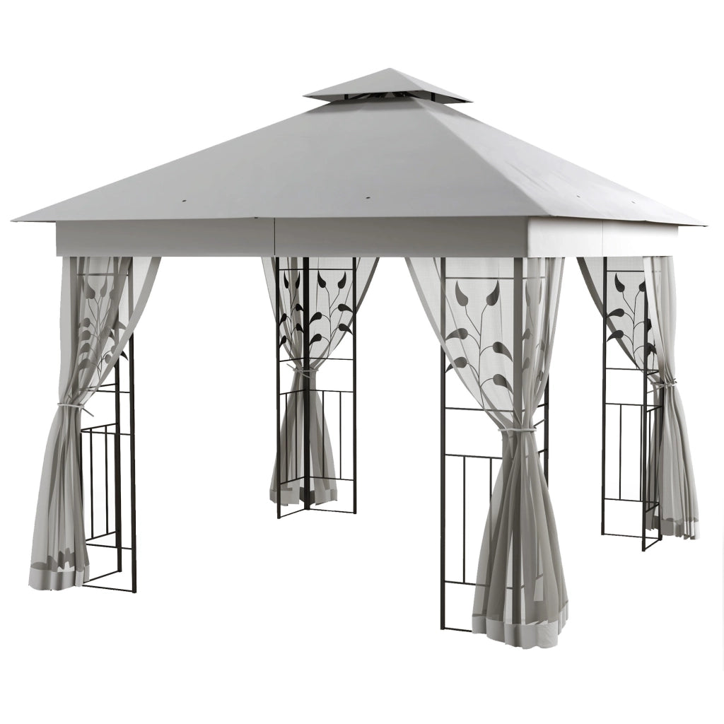 Gazebo Giardino 3x3m Doppio Tetto ¨C Xylo ¨C Impermeabile con Zanzariera Grigio Chiaro