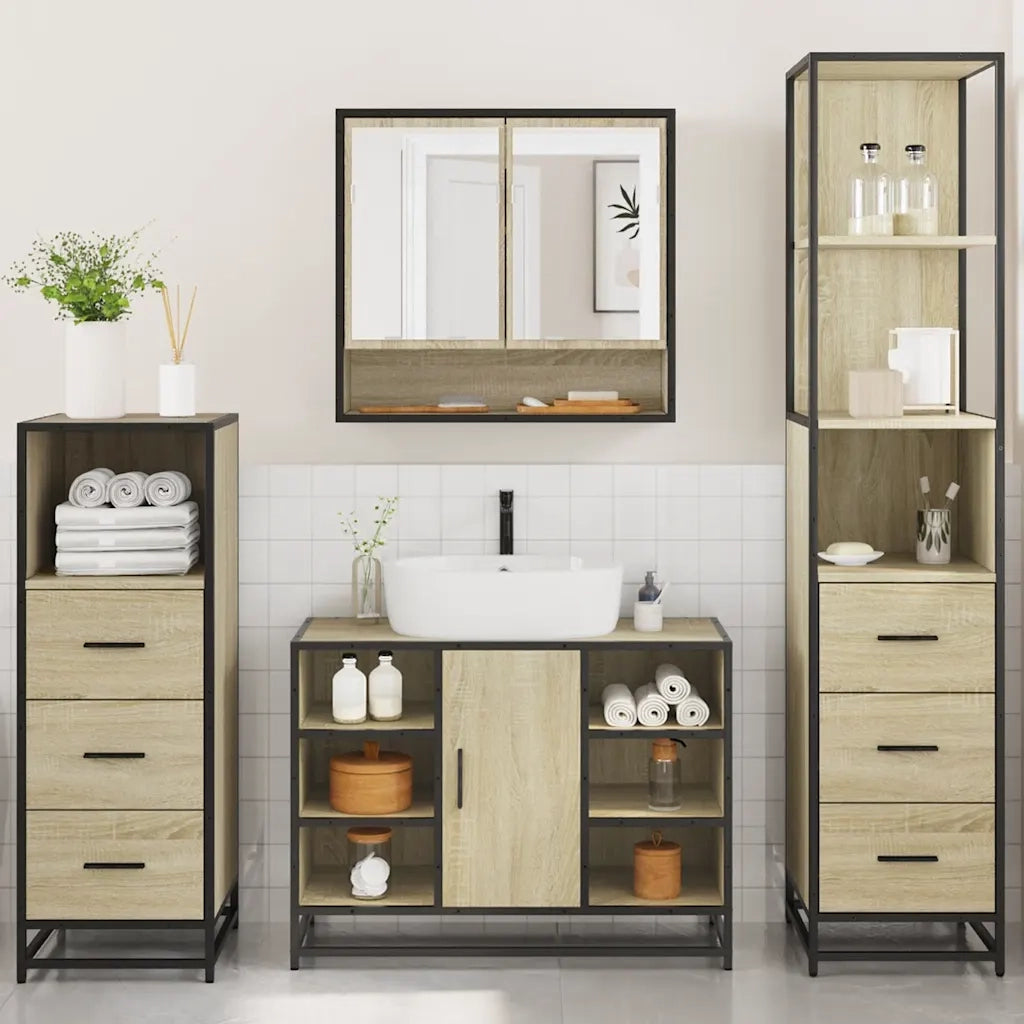 Set Mobili da Bagno 4 pz Rovere Sonoma in Legno Multistrato