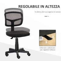 Sedia da Ufficio Ergonomica in Rete Senza Braccioli e Regolabile in Altezza, Nero