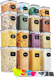 Set di contenitori in plastica a chiusura ermetica, 16 pezzi, organizzatore per la cucina, adatti per conservare cereali, caffè, ecc., formati: 2 l, 1,4 l, 0,8 l