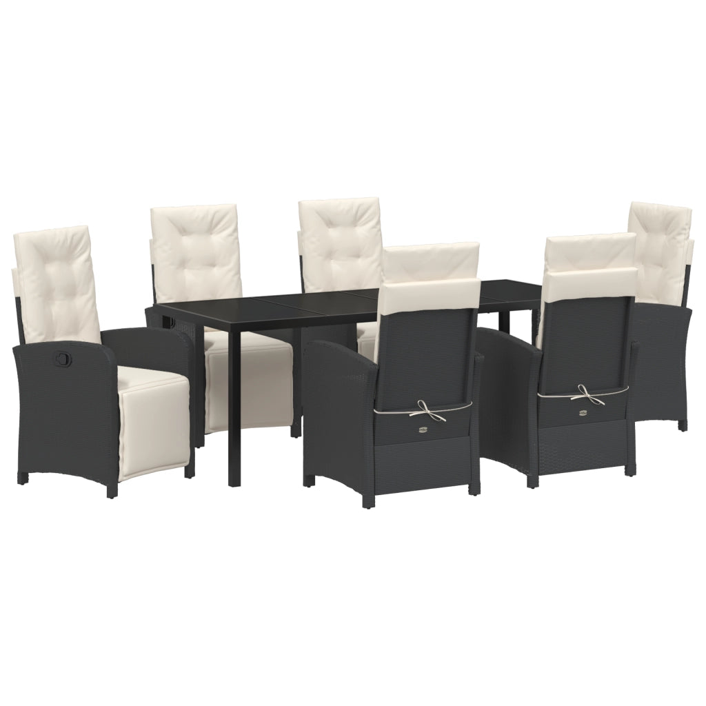 Set Pranzo Giardino 7 Pezzi con Cuscini in Rattan Sintetico Nero