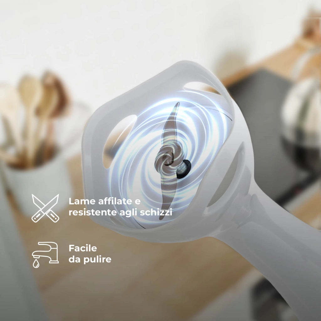 Frullatore a Immersione Multifunzione 4 In 1 Minipimper Acciaio inox Velocità Regolabili Con Frusta,Tritatutto Da 500 ml, Bicchiere Misurino 500 Ml Certificato Contatto Alinentare CE RoHS