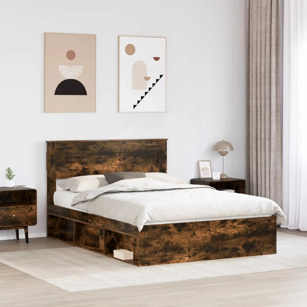 Struttura del letto Rovere fumé 140 x 200 cm Pino massello