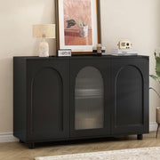 Buffet a forma di U - Xylo - Nero, porta in vetro, design rimbalzante