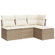 Set Divano da Giardino 4 pz | Set Salotto da Giardino con Cuscini Beige in Polyrattan