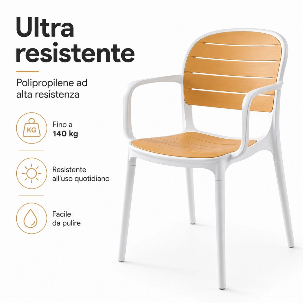 Set 4 Sedie Impilabili in Polipropilene con Braccioli e Schienale 52x55.5x82 cm
