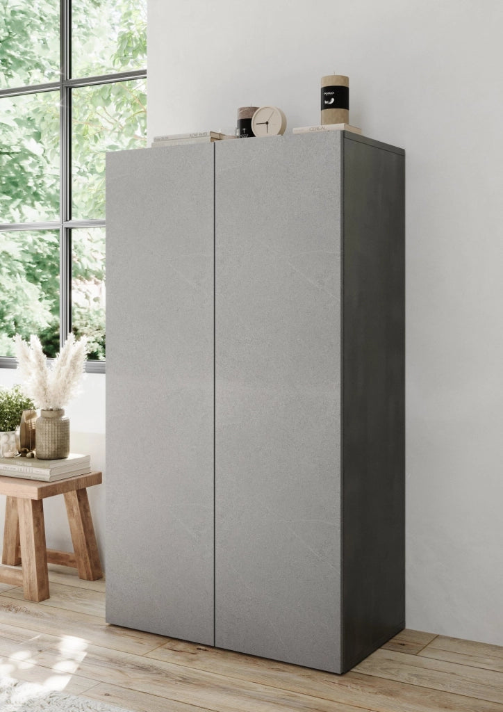 Floro, Armadio Multiuso 2 Ante 5 Ripiani, 63x114h cm Grigio Cemento