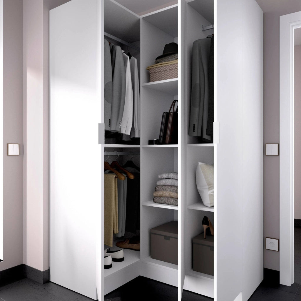 Guardaroba Australia, Mobile angolare per camera da letto, Armadio appendiabiti ad angolo a 3 ante battenti, 133x91h184 cm, Bianco