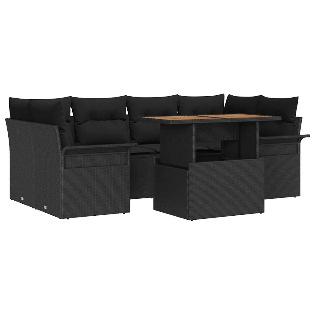 Set Divano da Giardino con cuscino 7 pcs Nero
