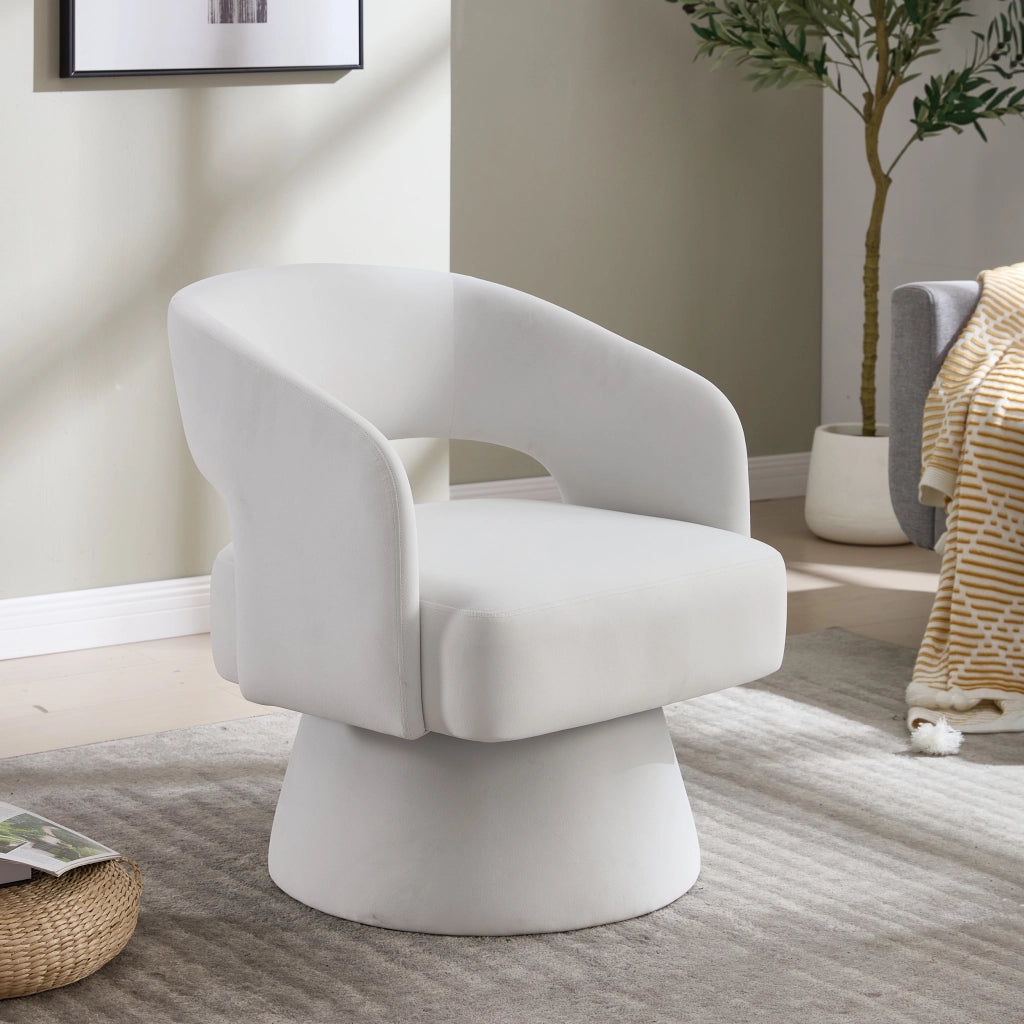 Sedia Girevole 360¡ã ¨C MINIMAL ¨C Velluto Beige, Schienale Aperto, Base in Metallo
