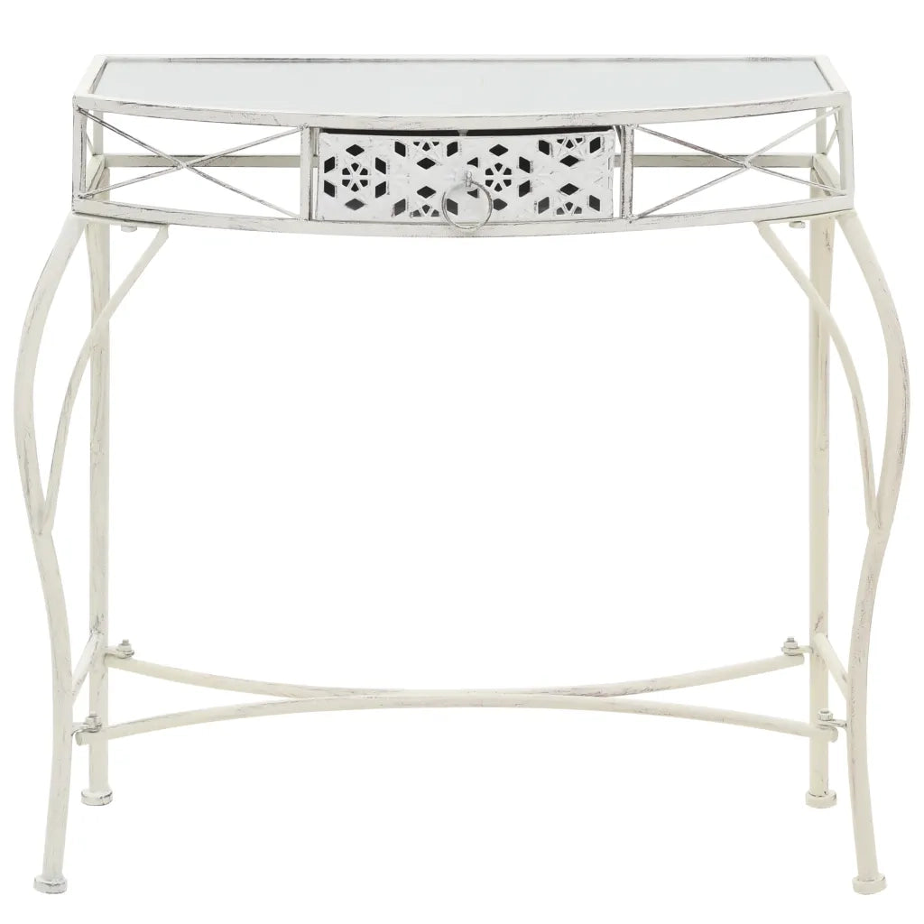 Tavolino Laterale-Tavolino da soggiorno-Tavolo in Stile Francese in Metallo 82x39x76 Bianco