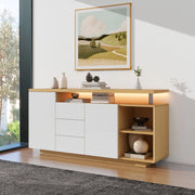 OKWISH Madia con 2 Ante, 3 Cassetti e 2 Vani Aperti, LED e Ripiani Regolabili, per Soggiorno, 140 x 40 x 70 cm