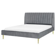 Letto imbottito velluto grigio e oro rete a doghe testiera alta 160 x 200 cm testata alta design retrò