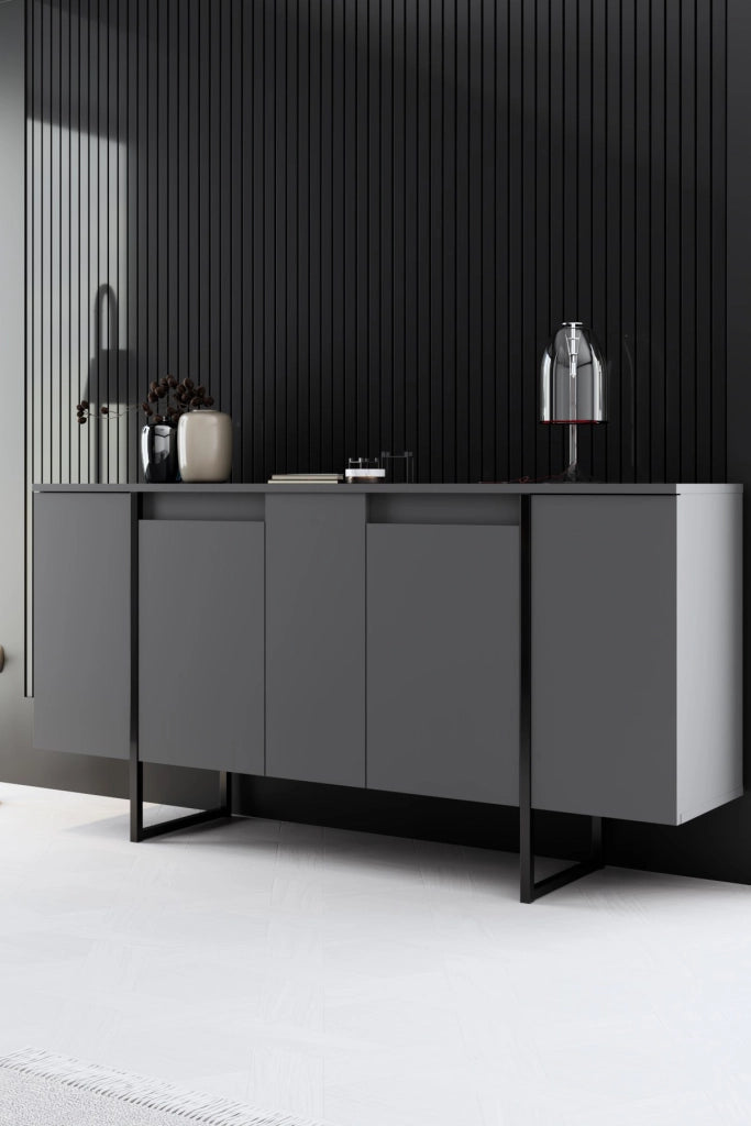 Set di mobili da salotto in legno "Luxe" - 160 x 35 x 80 cm - Nero