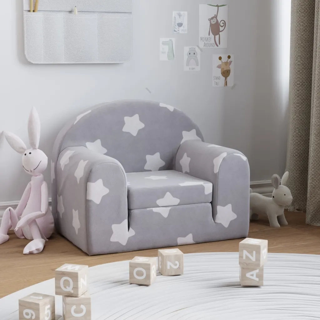 Divano Letto Bambini Grigio Chiaro con Stelle-Sofa Letto-Daybed-Divanetto Morbido Peluche 200076