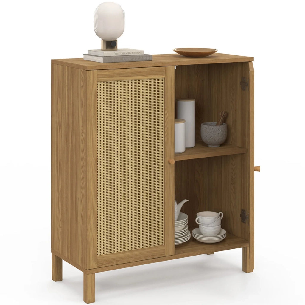 IDMarket - Credenza vintage a 2 ante HANAE, 70 cm, effetto canna naturale