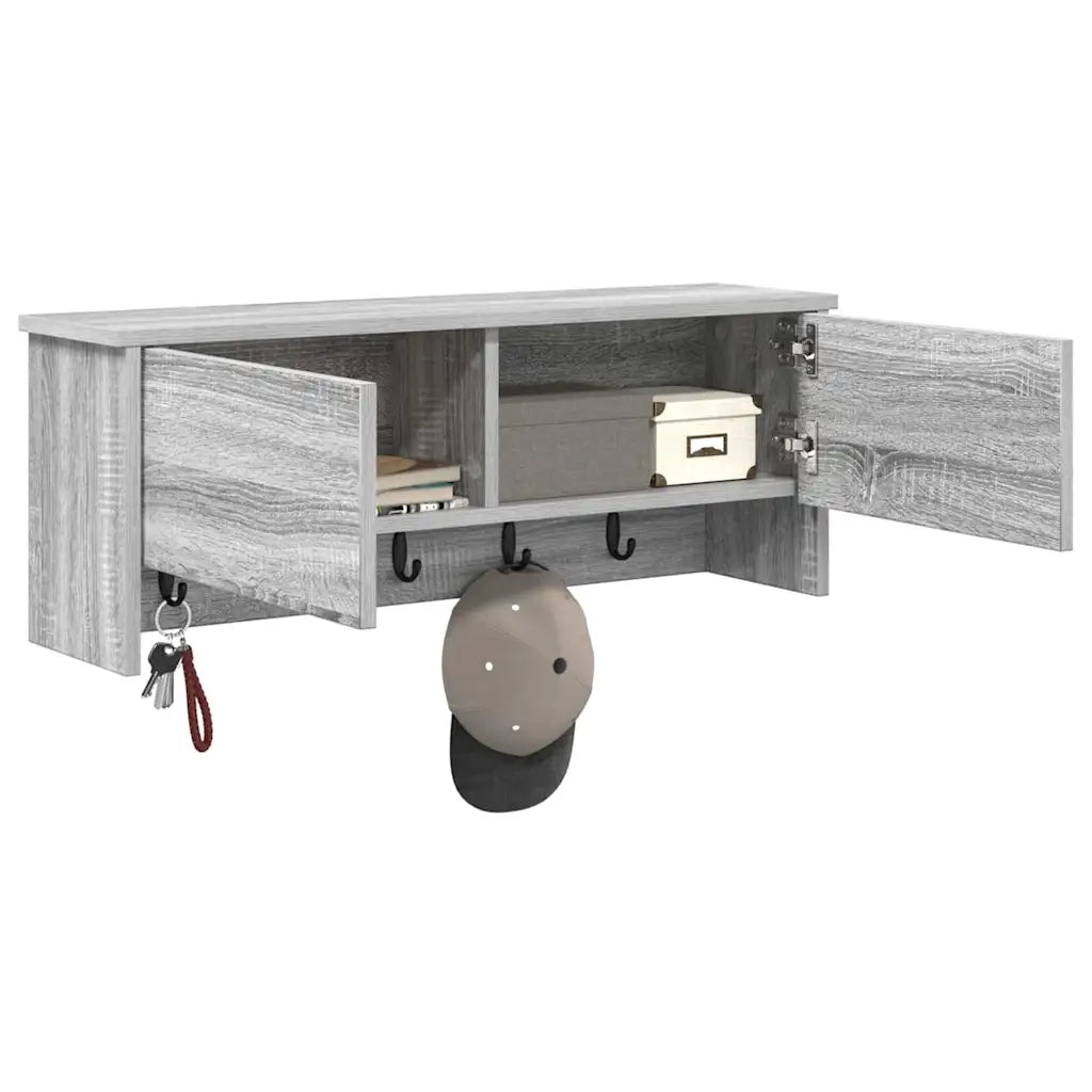 vidaXL Appendiabiti a muro con porta Grigio sonoma 80 x 20 x 30 cm