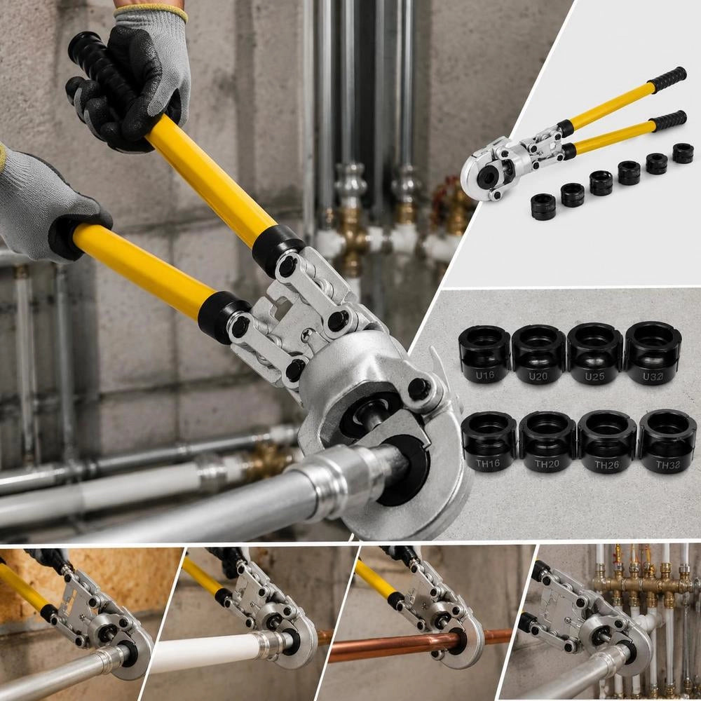 Crimping Tool U16, U20, U25, U32, TH16, TH20, TH26, TH32 Mm, Crimping Pliers, Crimping Tool With 6 T Pressing Force, Pipe Crimping Tool With 360° Rotating Head And Ergonomic Handle, Portable Pipe Crimping Tool 16-32 Mm