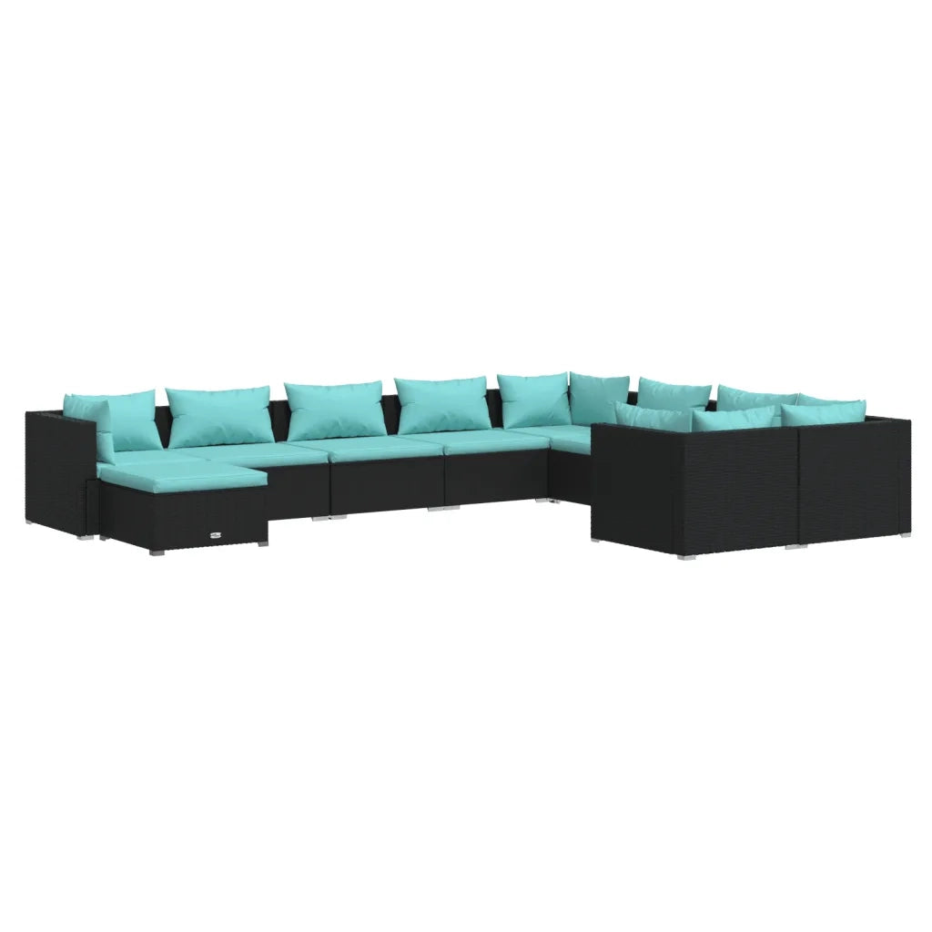 Set Divani da Giardino 10 pz con Cuscini in Polyrattan Nero cod mxl 35105