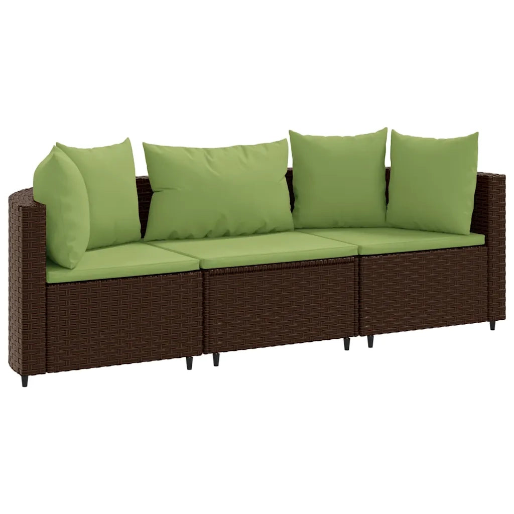 Set Divano da Giardino 3 pz | Set Salotto da Giardino con Cuscini Marrone in Polyrattan