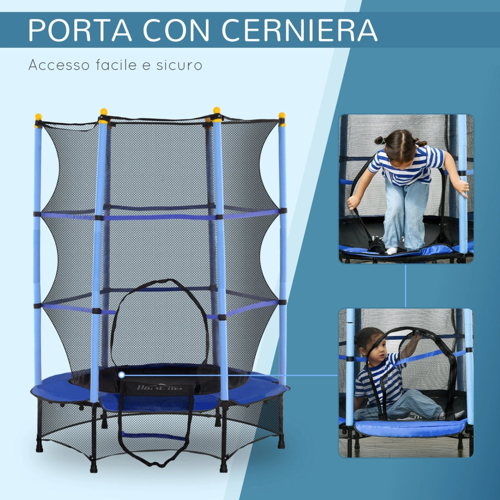 Trampolino Elastico per Bambini da 3 Anni Ø140 cm con Rete di Protezione Blu e Nero