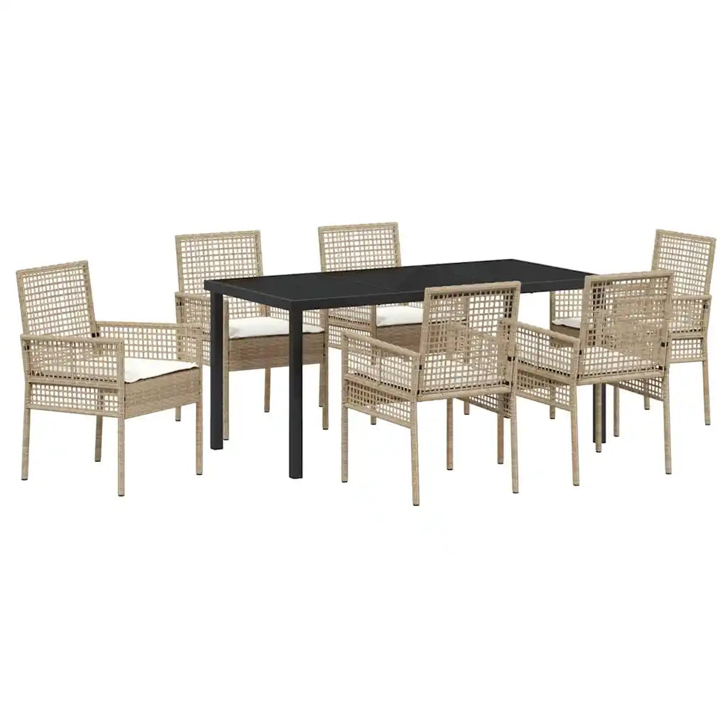 Set da Pranzo per Giardino con cuscino 7 pcs Beige polyrattan 3379895