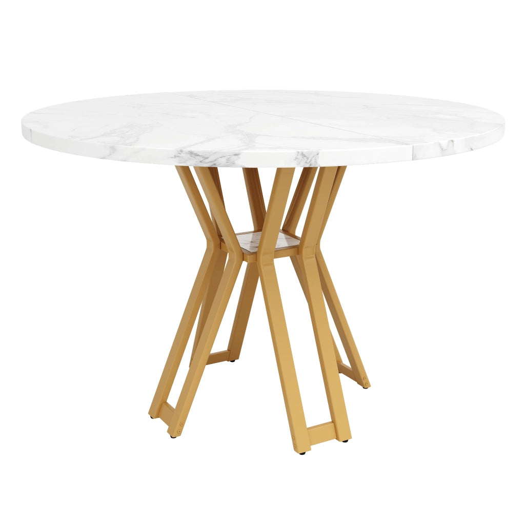 Tavolo da pranzo rotondo 100 cm in MDF effetto marmo con gambe dorate, elegante e stabile